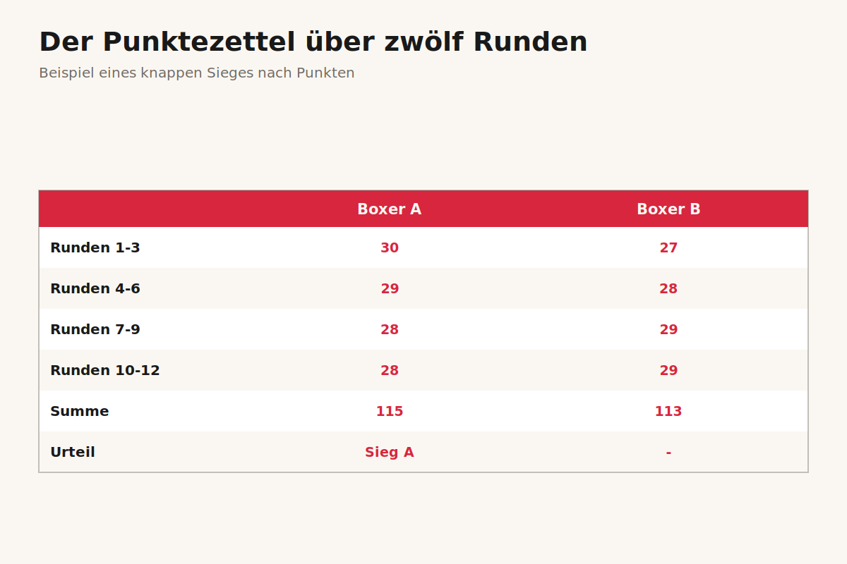 So sieht ein Punktezettel über zwölf Runden aus Schema eines Punktezettels über zwölf Runden mit Endsumme