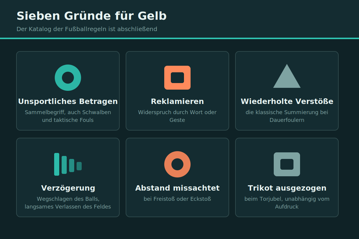 Sieben Gründe für Gelb, sechs für Rot Übersicht der Verwarnungsgründe und Feldverweisgründe im Fußball