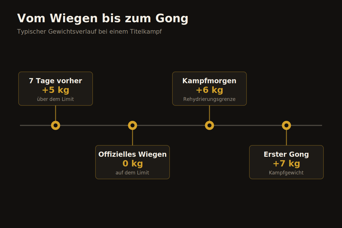 Zeitstrahl vom offiziellen Wiegen bis zum Kampfabend mit Gewichtsveränderung