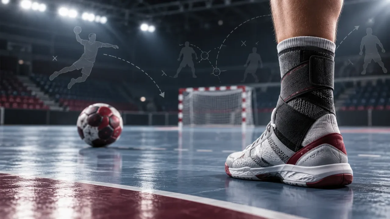 Handballschuh mit stabilisierter Knöchelbandage in einer Halle