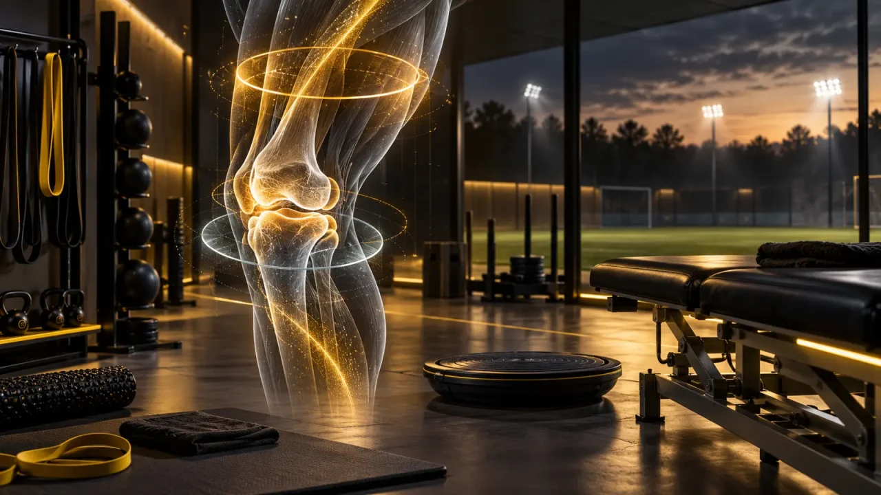 Konzeptionelle Darstellung einer Knie-Rehabilitation im Trainingszentrum