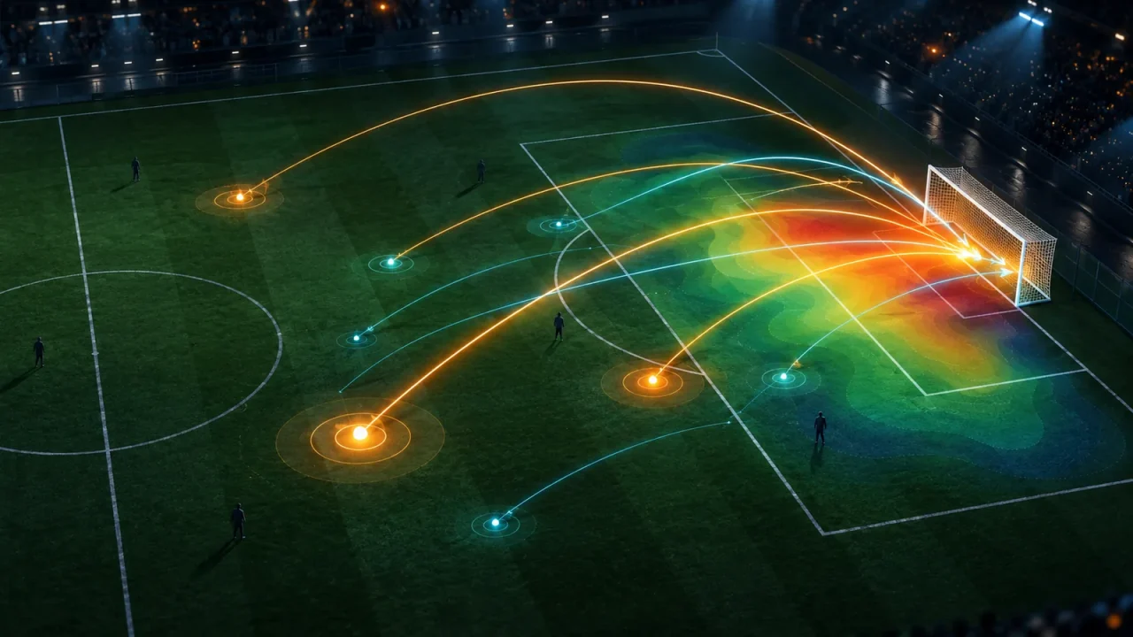 Illustration zur Expected-Goals-Analyse auf einem Fußballfeld