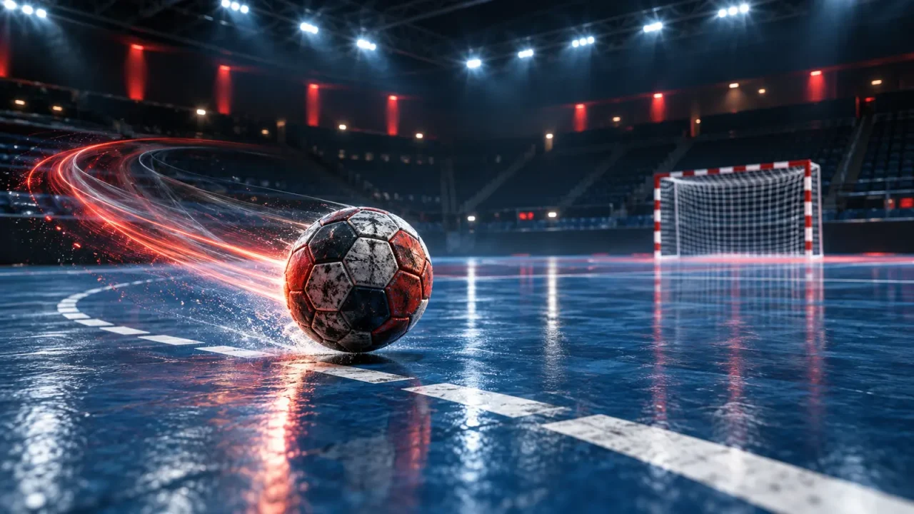 Symbolischer Handball auf der Torraumlinie nach einem knappen Bundesliga-Spiel