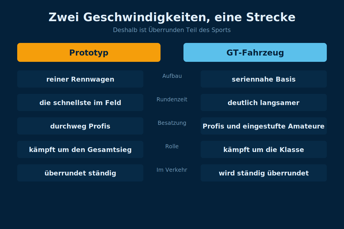 Mehrere Fahrzeugklassen mit unterschiedlichen Rundenzeiten auf derselben Strecke