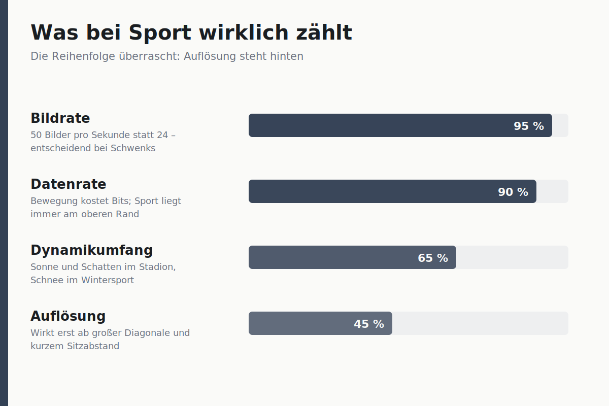 Vergleich von Bildrate, Auflösung und Datenrate hinsichtlich ihrer Bedeutung für Sportübertragungen
