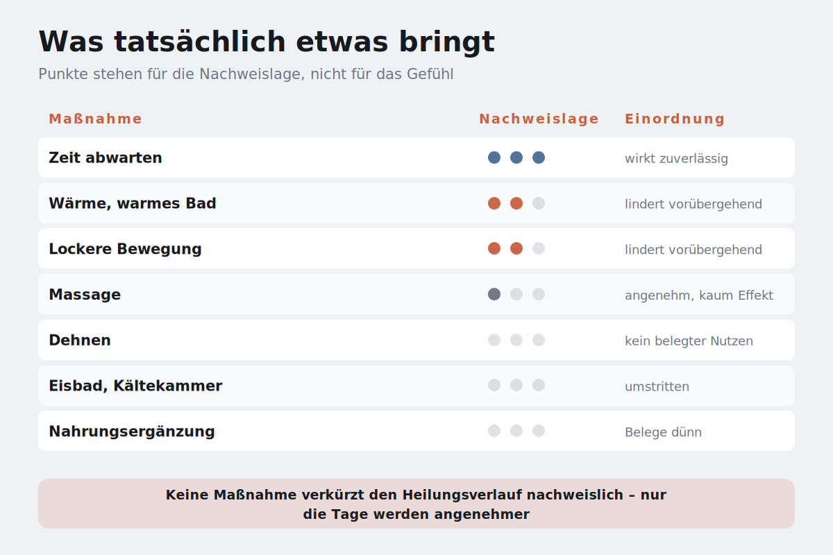 Was tatsächlich etwas bringt Bewertung verbreiteter Maßnahmen gegen Muskelkater nach Nutzen und Nachweislage
