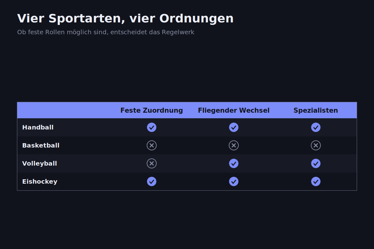 Vier Sportarten, vier Ordnungen Positionen in Handball, Basketball, Volleyball und Eishockey im Vergleich
